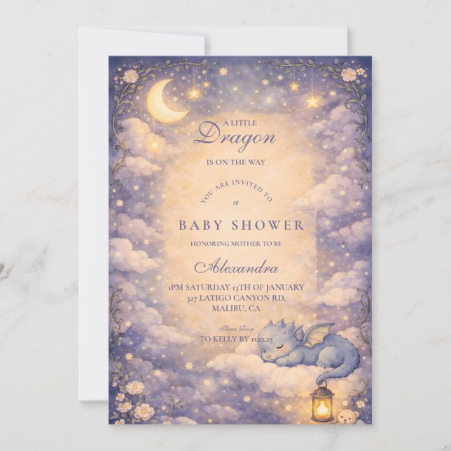 Whimsical Dragon Fantasy Baby Shower Einladung (Vorderseite)
