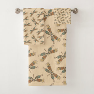 Whimsical Dragonflies Butter Cream Earthy Badhandtuch Set