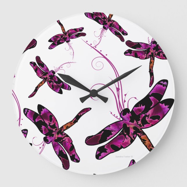 Whimsical Dragonflies Große Wanduhr (Vorderseite)
