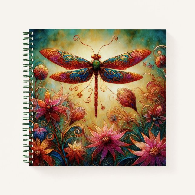 Whimsical Dragonfly Abstrakte Aquamarine Skizze Notizbuch (Vorderseite)