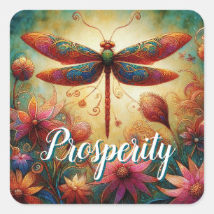 Whimsical Dragonfly Abstrakter Wohlstand Quadratischer Aufkleber