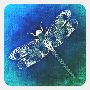 Whimsical Dragonfly Line Zeichnend Tattoo Art Quadratischer Aufkleber