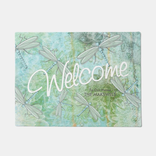 Whimsical Dragonfly Welcome Door Mat Fußmatte (Vorderseite)