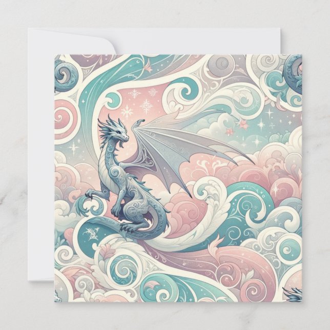 Whimsical Drakes: Pastel Dragon Fantasy Einladung (Vorderseite)