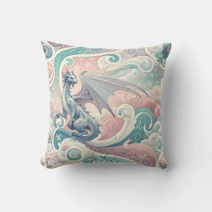 Whimsical Drakes: Pastel Dragon Fantasy Kissen