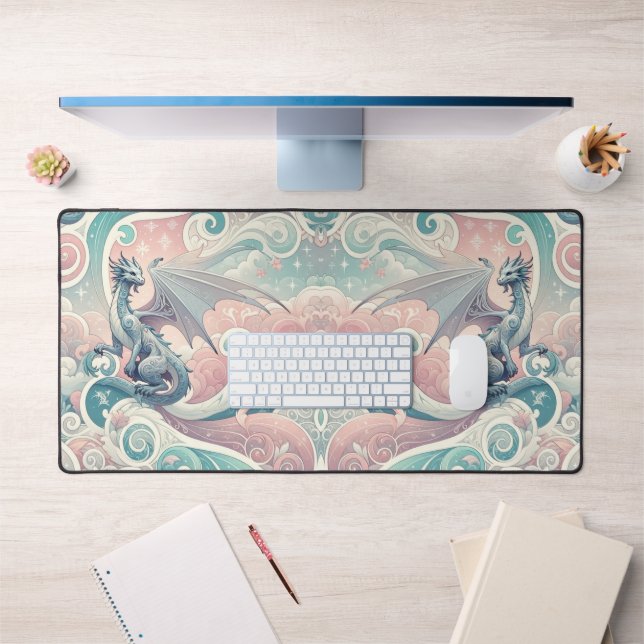 Whimsical Drakes: Pastel Dragon Fantasy Schreibtischunterlage (Büro 1)