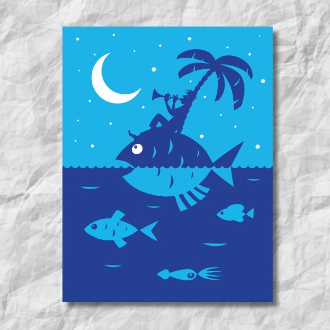 Whimsical Dreamies Musician Ocean Moon Stars Postkarte (Von Creator hochgeladen)