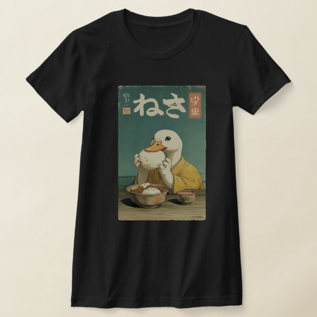 Whimsical Duck Eating Japanese Vintage  T-Shirt (Ablage )