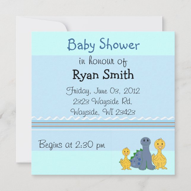 Whimsical Ducks and Dino Baby Shower Einladung (Vorderseite)