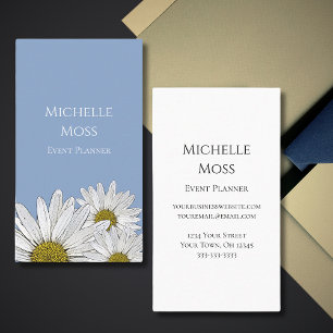 Whimsical Dusty Blue Boho Botanical Daisies Visitenkarte