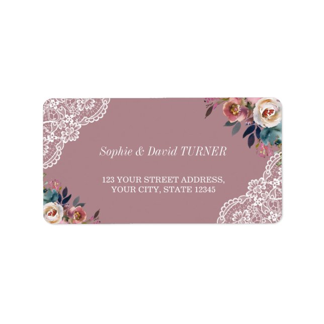 Whimsical Dusty Blue Dusty Rose Blume Hochzeit Adressaufkleber (Vorne)