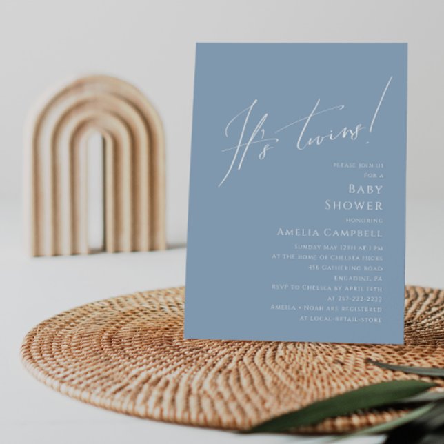 Whimsical Dusty Blue Es ist Twins Baby Dusche Einladung (Von Creator hochgeladen)