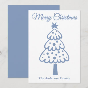 Whimsical Dusty Blue Hand Drawn Weihnachtsbaum Feiertagskarte