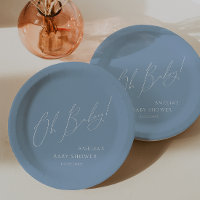 Whimsical Dusty Blue Oh Baby! Babyparty