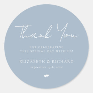 Whimsical Dusty Blue Script danke Ihnen Hochzeit Runder Aufkleber