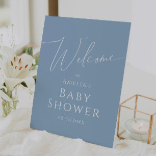 Whimsical Dusty Blue Welcome Baby Dusche Sockelschild