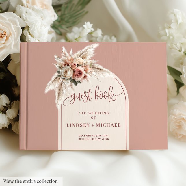 Whimsical Dusty Pink Pampas Floral Boho Hochzeit Gästebuch (Whimsical Dusty Pink Pampas Floral Boho Wedding Guest Book)
