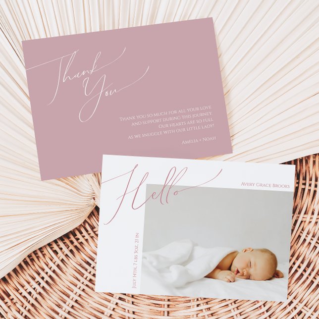 Whimsical Dusty Rose Danke Baby Ankündigung (Von Creator hochgeladen)