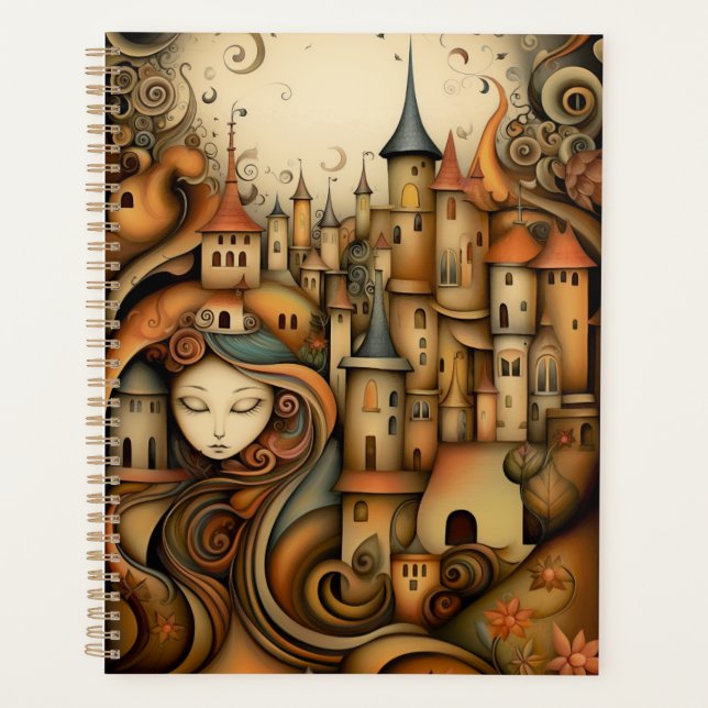 Whimsical Earth Tone Village Planer (Vorderseite)