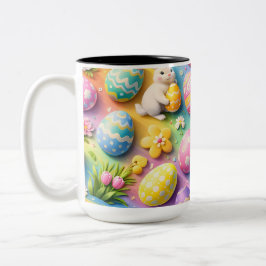 Whimsical Easter bunny and colourful egg pattern c Zweifarbige Tasse