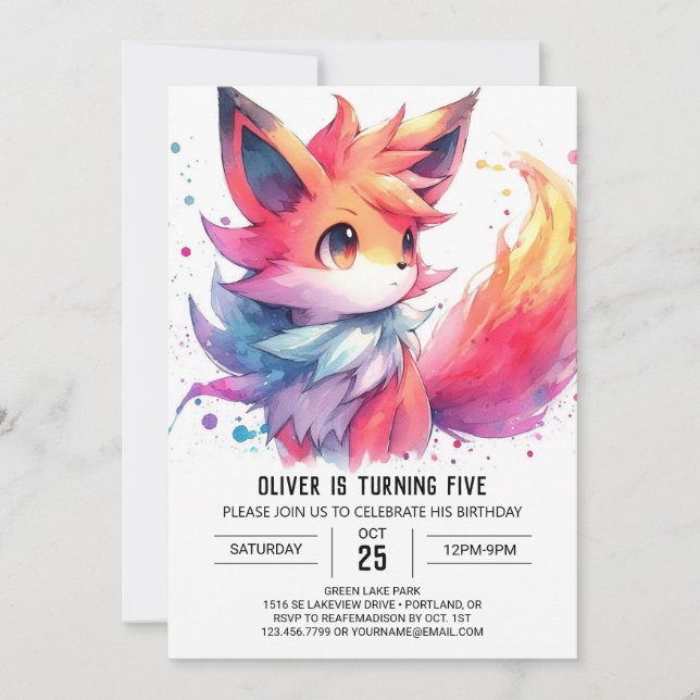 Whimsical Editable Fox Geburtstag Einladung (Vorderseite)