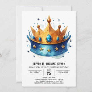 Whimsical Editable Prince Crown Geburtstag Einladung