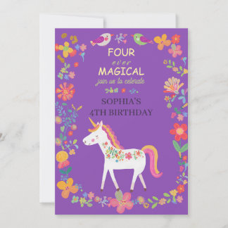 Whimsical Einhorn & Blume Einladung