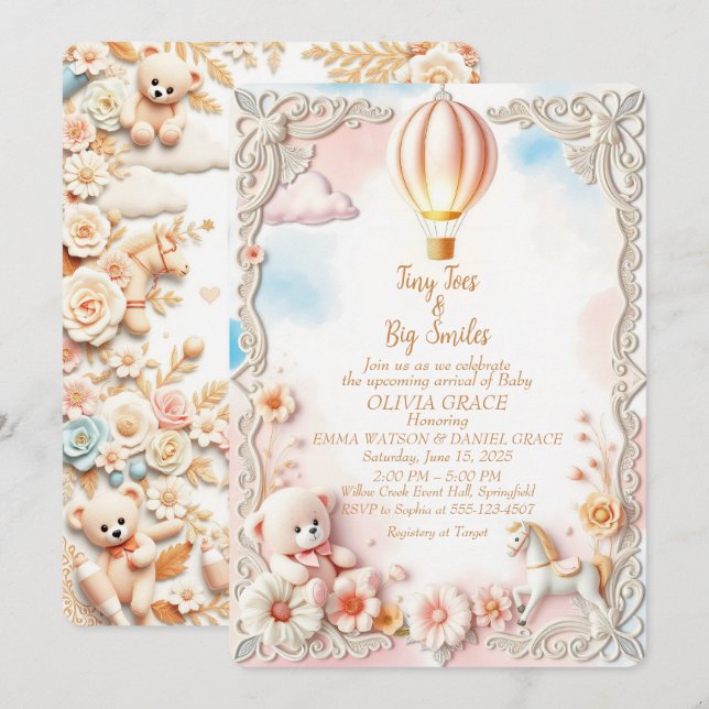 Whimsical & Elegant Baby Dusche Einladung (Vorne/Hinten)