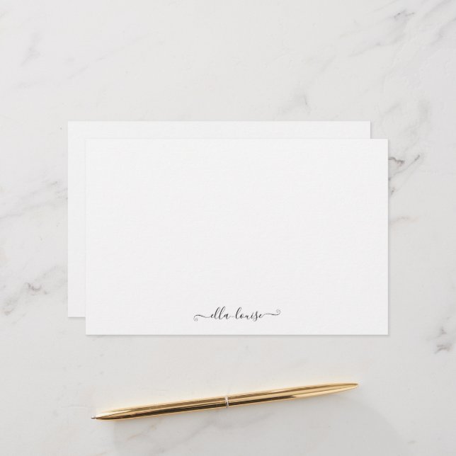 Whimsical Elegant Feminine Black Script Name Briefpapier (Vorderseite/Rückseite Beispiel)