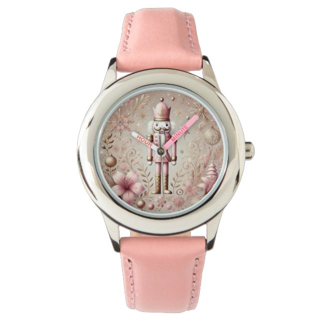 Whimsical Elegant Pink & Gold Pastel Nutcracker Armbanduhr (Vorderseite)
