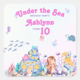 Whimsical Elegant Sweet Under the Sea Mermaid  Quadratischer Aufkleber