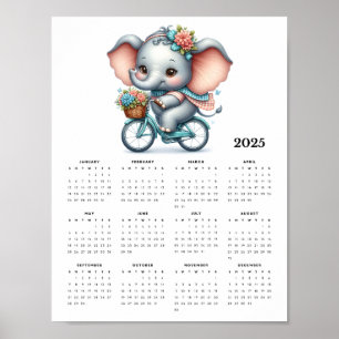 Whimsical Elephant auf einem Fahrrad 2025 Wall Cal Poster