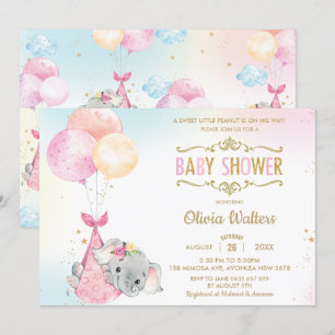 Whimsical Elephant Balloons Baby Duschmädchen Einladung