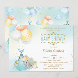 Whimsical Elephant Balloons Baby Shower Boy Einladung