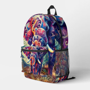 Whimsical Elephant bei Night Blue Lila Stars Moon Bedruckter Rucksack