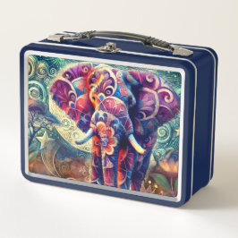 Whimsical Elephant bei Night Blue Lila Stars Moon Metall Brotdose