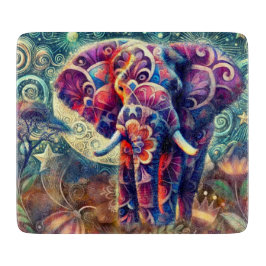 Whimsical Elephant bei Night Blue Lila Stars Moon Schneidebrett