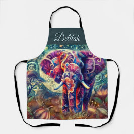 Whimsical Elephant bei Night Blue Lila Stars Moon Schürze