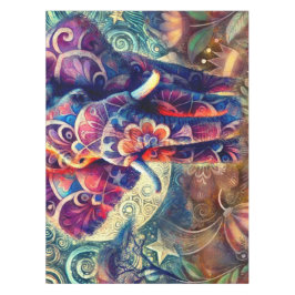 Whimsical Elephant bei Night Blue Lila Stars Moon Tischdecke