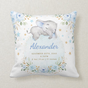 Whimsical Elephant Blue Gold Floral Twinkle Stars Kissen