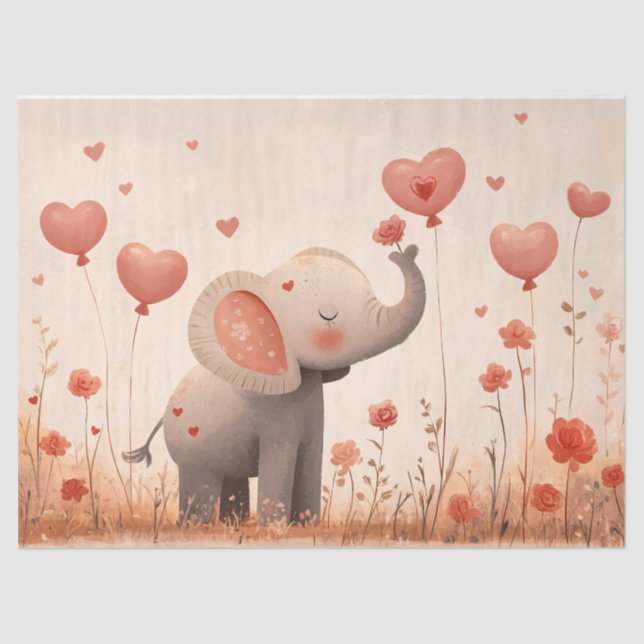 Whimsical Elephant Calf Valentine Decoupage Seidenpapier (Vorderseite)