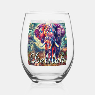 Whimsical Elephant Night Stars Moon Personalisiert Weinglas Ohne Stiel
