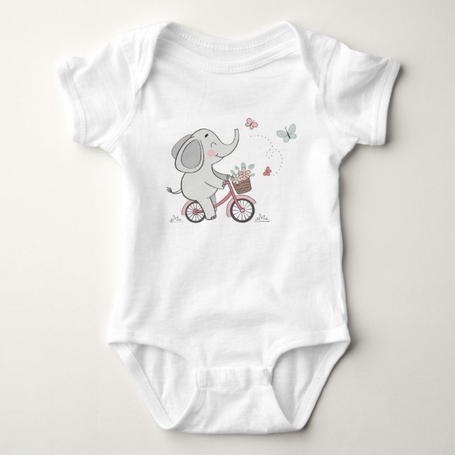 Whimsical Elephant Ride Bike - Kids Animal Design Baby Strampler (Vorderseite)