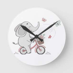 Whimsical Elephant Ride Bike - Kids Animal Design Runde Wanduhr