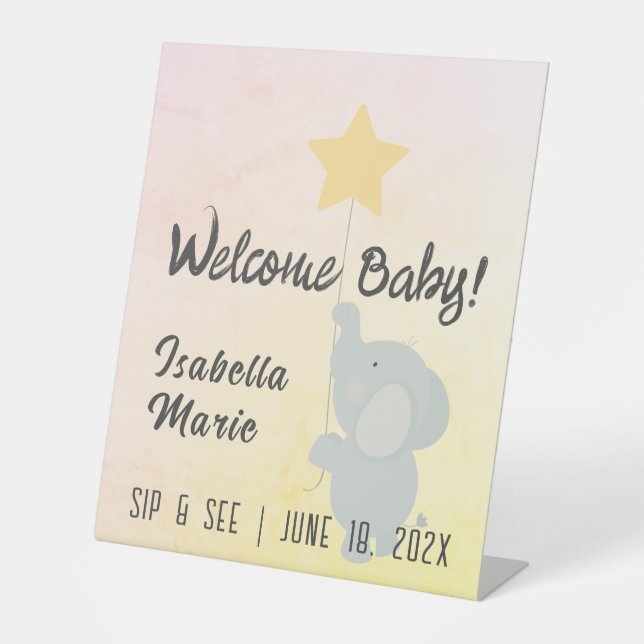 Whimsical Elephant Sip & See Sockelschild (Vorderseite)