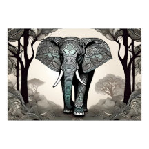 Whimsical Elephant Sketch - Schwarz & Weiß mit ein