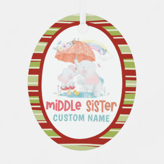 Whimsical Elephants Middle Sister Individuelle Nam Ornament Aus Metall