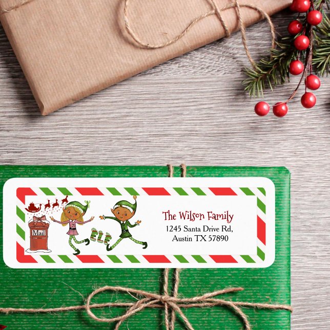 Whimsical Elf Boy Girl Christmas Return Address  (Whimsical Elf Boy Girl Christmas Return Address Label)
