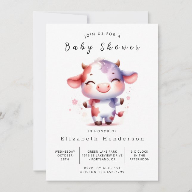 Whimsical Enchanted Cow Baby Dusche Einladung (Vorderseite)