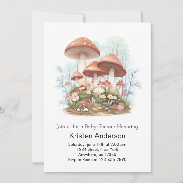 Whimsical Enchanted Mushroom Girl Baby Dusche Einladung (Vorderseite)